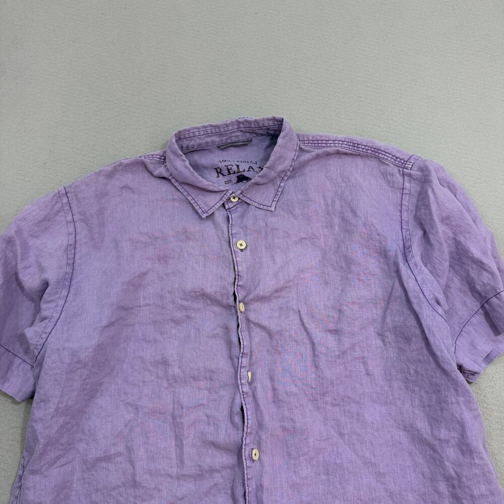 Tommy Bahama Relax 100% Linen Short Sleeve Shirt Men's Extra Large Purple Camp - Picture 2 of 9